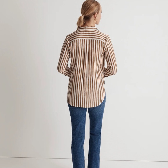 MADEWELL Crinkled Toffee Striped Long Sleeve Button-Up Collared Shirt - Picture 2 of 9